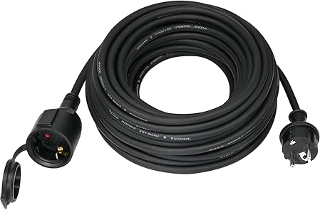 Verlängerungskabel Outdoor 10m für den Außenbereich, Gummi Verlängerung Stromkabel mit Schuko Stecker, IP44 Verlängerungsleitung 3G1,5 mm² Kabel, Elektrokabel außen, mit Schutzkappe, 3500w, Schwarz