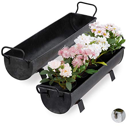 Relaxdays Balconnière gouttière Pot de Fleurs métal jardinière Zinc Jardin bac à Fleurs déco Set de 2, Anthracite