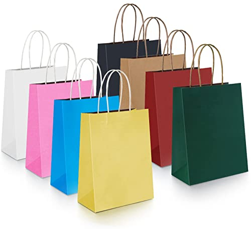 Anstore 32 Stück Bunt Geschenktüten, Papiertüten mit Henkel, Kraftpapier Tüten Candy Tüten Partytüten, 15x8x20cm Geschenktüten Klein fur Kindergeburtstag, Babyparty, Hochzeit, Weihnachten