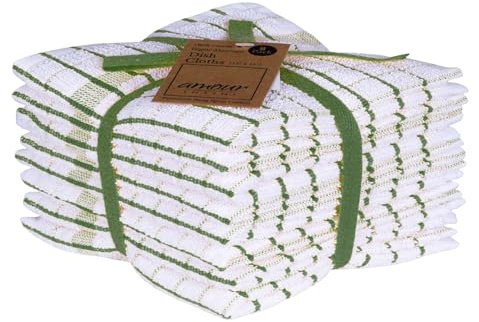 AMOUR INFINI Kitchen Dish Cloths Set of 8 - Ultra Soft, Highly Absorbent, Quick-Drying Terry Cotton Dishcloths 12x12 Inch Wash & Cleaning Cloths for Kitchen & Dishwashing (Green)