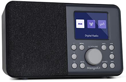 MangoKit MD3 DAB Radio with Bluetooth, Portable DAB+ Digital Radios, Kitchen FM Radio w/Color Display,40 Preset Stations,Alarms and Clock,Snooze Timer, DAB Radio Mains and Battery Powered -Dark Grey