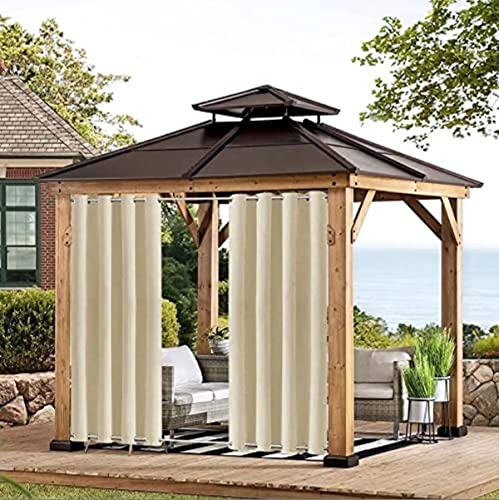 BAYUE Outdoor Vorhang Wetterfest mit Ösen, Blickdicht Wasserdicht Outdoor Gardine 1 Stück für Garten Terrasse Pavillon Veranda Balkon, Beige B213XH244cm