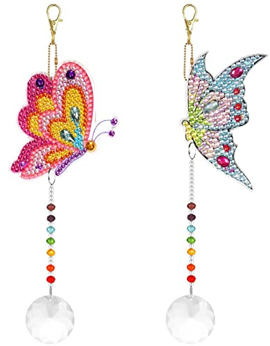 TOKIISHE Diamond Painting Schlüsselanhänger Schmetterling, 2 Stück Diamond Painting Sonnenfänger, Fenster Kristalle Deko Anhänger, Shaped Kunst Mosaik Deko für Garten Dekoration