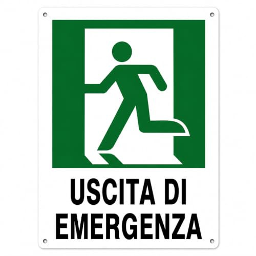 Nitek Señal de salida de emergencia a la izquierda de PVC 30 cm x 20 cm – Cartel autoadhesivo, Sign, Schild | Impermeables lavables, puertas, cines, escuelas