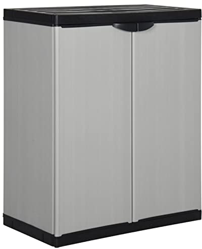 ZEYUAN Garten-Lagerschrank mit 1 Boden, Outdoor Schrank, Geräteschrank, Gartenschrank, Kellerschrank, Vorratsschrank Küche, Balkon Schrank Außen, Grau und Schwarz 68x40x85 cm