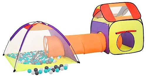 vidaXL Spielzelt mit 250 Bällen Mehrfarbig 338x123x111 cm, Spielzelt mit Bällen, Spielhütte, Zelt mit Bällen, Spielhaus, Zelt, Kinder Spielzeug