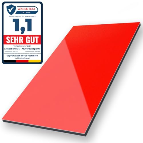 Aluverbund 24 Aluverbundplatte, Aluminium Platte, 3mm dick, Rot/RAL3020, 40x60cm