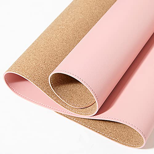 PVC-Leder und Kork Schreibtischunterlage Schutz mit Aufbewahrungsgürtel, wasserdichte Schreibtischmatte für Büro/Zuhause (Rosa & Kork, 80x39.9 cm)