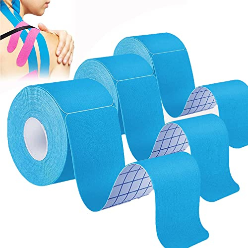 ANAMPION Kinesiotapes Vorgeschnitten(3 Rollen,5cm*5m) Kinesiologie Tape wasserfestes Physio Tape und Sporttape für den Sport, für Knie, Schulter und Ellenbogen, Muskelstraffende Bänder(Blau)