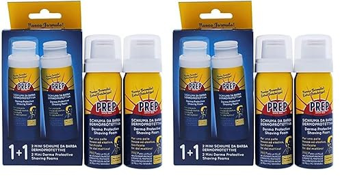 Prep, Schiuma da Barba Dermoprotettiva, per Barbe Difficili, Adatta Anche per le Pelli più Irritabili e Sensibili per una Pelle Tonica e Elastica, 2 Pezzi da 50 ml (Confezione da 2)