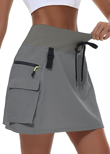 MIVEI Women's High Waisted Cargo Hiking Skorts Quick Dry Golf Athletic with Zipper Pockets Outdoor Casual Workout Dark Gray