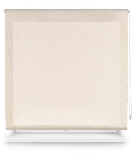 Blindecor Transparentes Rollo nach Maß | Rollo nach Maß | Leinenfarbe | 145 x 200 cm (Breite x Höhe) Stoffgröße 142 x 195 cm | Durchscheinende Rollos für Fenster