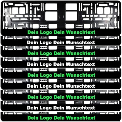 2X Kurze Kennzeichenhalter 460 x 110 mm mit WUNSCHTEXT Beschriftung Werbung Bedruckt Nummernschildhalter Kennzeichenhalterung für verkurzte Kennzeichen 46 x 11cm (schwarz)