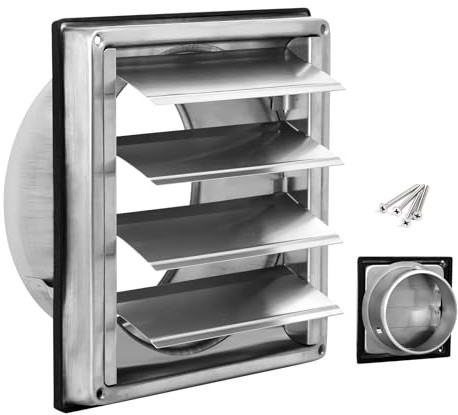 Grille de ventilation 150 mm, clapet anti-retour, anti-intempéries, en acier inoxydable, avec lamelles mobiles, grille d'aération, grille d'aération, grille d'aération, grille à lamelles Ø 150 mm