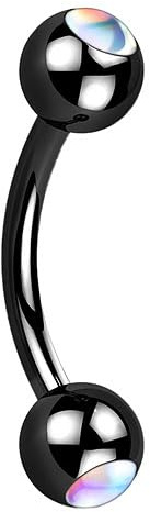 Taffstyle Banane Piercing aus Chirurgenstahl Bananen Stecker mit schillernden Kristall Kugeln Tragus Helix Lippe Ohr Nase Intim Schwarz | Clear