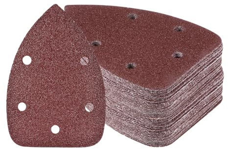 Kozelo 50 Feuilles de Papier de Verre pour Ponceuse à Souris - [40 Grains, 3,5 x 5,5] Plaquettes de Ponçage Triangulaires à Boucle et Crochet Assortis | 5 Trous, Oxyde d'Aluminium