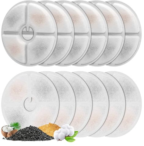 12 Stück Katzenbrunnen Ersatzfilter, Feriva Ersatzfilter für 3L Blumen Katzenbrunnen, Dreifache Aktion Haustier Wasser-Brunnen-Filter, Ersatzfilter für Trinkbrunnen Katzen(14cm Durchmesser)