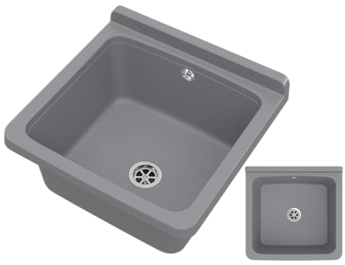 Granitan Ausgussbecken für Garage Keller Werkstatt und Waschküche - Universal Waschtrog mit Siphon - Waschbecken Wandmontage für Innen- und Außenaufstellung - 40x38x22,8 cm - Grau