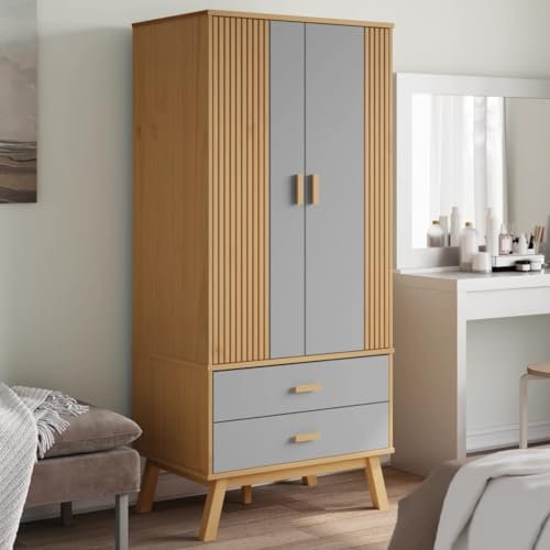 Juroupi Kleiderschrank Vorratsschrank Mehrzweckschrank Schrank Kleiderschrank Olden Grau Braun 76,5x53x172cm Massivholz Kiefer