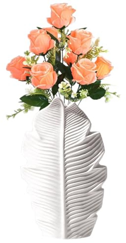 Ceramica Bianco Moderno Vaso per Fiori Grande Decorativo Boho a Forma di Foglia D'acero in Stile Minimalista Nordico per Scrivania, Soggiorno, Tavolo da Matrimonio, Ufficio (L)