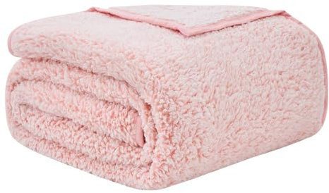 EMME Couverture Sherpa Douillette Moelleux 230 x 230cm Rose Épais et Élégant, Couverture de Canapé Double Face Extra Doux, Chaud Confortable Réversible Moelleuse