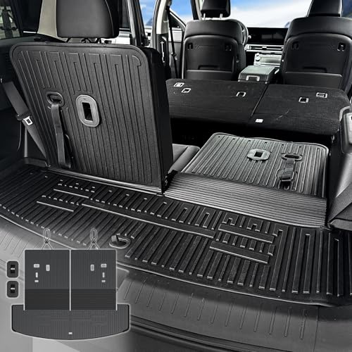 JOULARISE Cargo Mat with Backrest Mats for 2024 2025 2026 Hyundai Santa Fe Car Mat Accessories, All Weather TPE Protector Cargo Liner Trunk Mat(Cargo Mat with Backrest Mats)