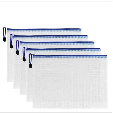 Zip Beutel Klein 10 Stücke Mesh Mäppchen A4 A5 B5 wasserdichte Langlebige Federmäppchen Aufbewahrungsbeutel Schule Bürobedarf Datei Reißverschluss Aufbewahrungsbeutel(White,24X17CM)