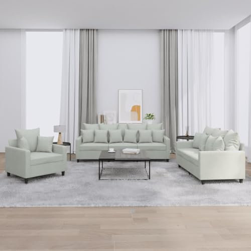 Homgoday Möbel-Set 3-teilig mit hellgrauen Kissen aus Samt, Schlafsofa-Set, Sofabett, modernes Sofa-Set für den Außenbereich, für den Außenbereich, Modell 3201680