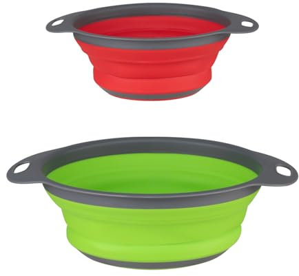 Aruicheng Colander Silicone Strainer Collapsible Food Colanders Pasta Colander Kitchen Strainer for Wash Vegetables and Fruits 2 Pcs