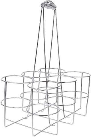 Amosfun Beer Bottle Carrier Stainless Steel Beer Holder Basket 6 Bottle Rack Organizer with Handle for Home Bar and Outdoor Use Silver