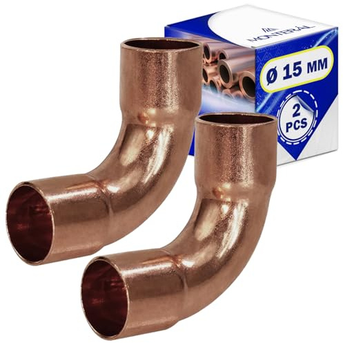 2 Stück Bogen für Kupferrohre Ø 15 mm mit 90 Grad Winkel Hergestellt aus Kupfer - MONTERAL