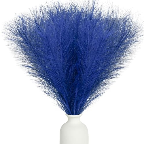 Mandy's Royal Blue Silk Pampas Grass Bouquet 20 Stems 17.7in Fluffy Artificial Pampas with Bendable Stems for Valentine's Day and Easter Decorations Wedding Centerpiece Home Boho Décor
