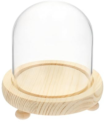 sourcing map Glasglocke, 9,9 x 11,9 cm, dekorative Glasglocke mit Holzsockel, Fußpolster für DIY-Blumenhandwerk, Sammlerstücke, Exemplare, Pflanzen, staubdicht