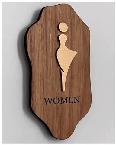 Panneau mural de porte de salle de bain/toilettes/WC, panneau de toilette, panneau de porte de toilette, autocollant mural moderne en bois for salle de bain WC, décoration d'intérieur(Women,20*10cm)