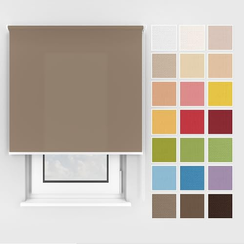 Estika Rollo mit Bohren Deckenmontage und Wandmontage, Breite: 100 cm, Höhe: 150 cm, Farbe: Nussbaum, 25 Stoff Farben, Fenster rollos für innen, Sichtschutz für Fenster und Balkontür