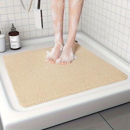 Pevfeciy Duschmatte rutschfest 50x50 cm Schlicht und elegant Dusche antirutschmatte Weich Komfort PVC Duscheinlage rutschfest Mit Haken, Hohe Wasserdurchlässigkeit
