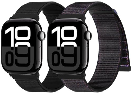 Yoohoo 2-pack nylon sportögla för Apple Watch-remmar 38 mm 40 mm 41 mm 42 mm 44 mm 45 mm 46 mm 49 mm kvinnor män – mjukt och bekvämt klockarmband för iWatch 11 10 9 8 7 6 5 4 3 2 1 SE Ultra