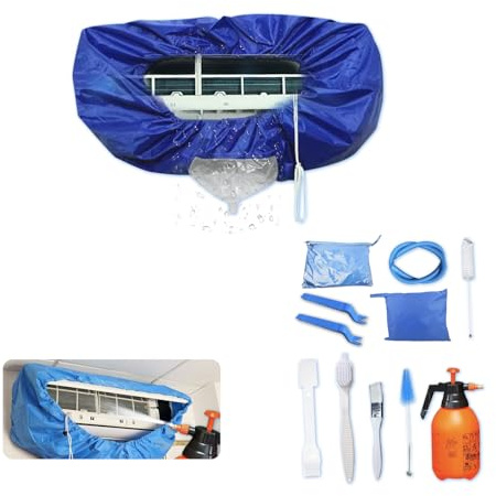Kikepilm 12 pièces kit per pulizia split condizionatore avec bouteille d'eau de 2 L，sacco per pulizia split condizionatore (verre bleu, moyen)