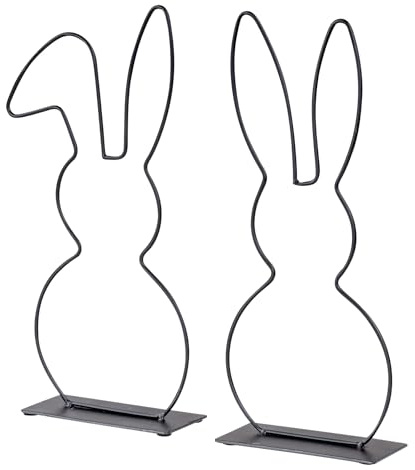 levandeo 2er Set Aufsteller Hase Metall H30cm Schwarz Osterdeko Tischdeko Frühlingsdeko Dekohase Ostern Osterhase Metalldeko