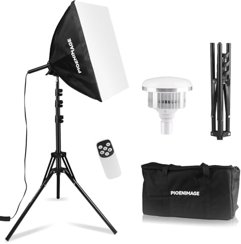 PIOENIMAGE Softbox Lighting Kit, Soft Box Photography Lighting Set with 17in x 17in Softbox, Folding Lighting Tripod, 85W 2700K-6500K LED Bulb, Remote, Studio Lights for Photography, Video Recording