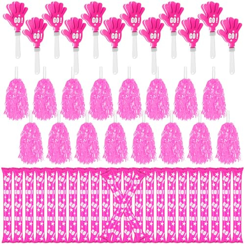 Hungdao 60 Pcs Noise Makers Homecoming Football Favors Include 24 Thunder Sticks Cheer Sticks 12 Hand Clapper 24 Cheerleading Pom Poms for Sporting Events Pep Rally Supplies(Pink)