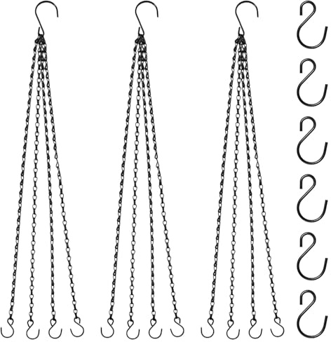 SPEEDWOX 3 Pack Hanging Baskets Chains 27.2 Inches 4 Leads Hanging Chains with S Hooks Flower Pot Hanger Replacement Plant Hangers for Planters, Bird Feeders, Lanterns, Lamp and Ornaments (4 Legs)