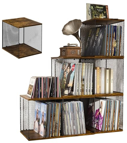 Zertylre Caja de almacenamiento de vinilo Record, estantería apilable de 12 pulgadas para 40-55 discos de vinilo, caja de almacenamiento de álbumes, madera natural, organizador adecuado para