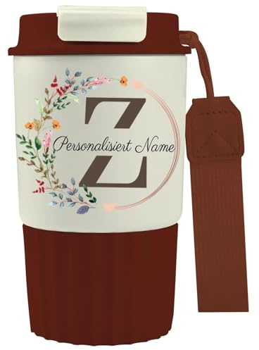 loongway Personalisierter Kaffeebecher - Auslaufsicherer Edelstahlbecher mit Deckel, Kaffeebecher to Go 450ml mit Namenpersonalisation Geschenke,für Firmen,Auto,Camping,Uni,Reise