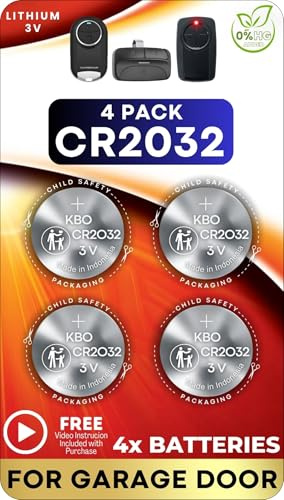 Garage Door Opener Battery - 4 Pack CR2032 Button Lithium 3V | Replacement Power for Major Remotes, Keypads, Sensors