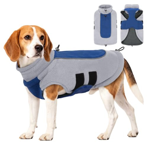 KONVINIT Hundepullover Fleece Winter Warm -Hund Mantel für Grosse Hunde Doppelt Gefütterter Winddichter Pullover mit Stehkragen und Reflektoren