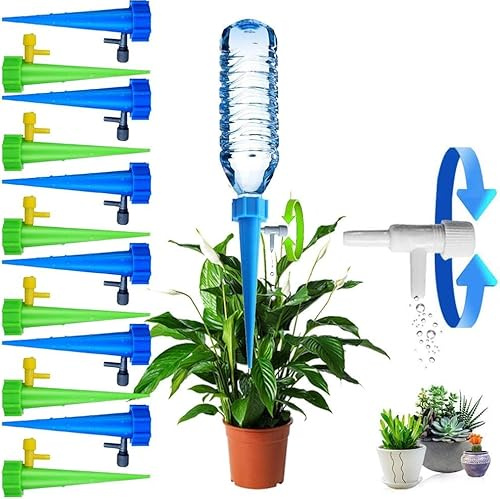 12PCS Automatic Irrigation Drippers with Slow Release Vacation Plant Self Watering Spikes Device Drip Irrigation System with Adjustable Control Valve Switch Design for Garden Plants Indoor Outdoor