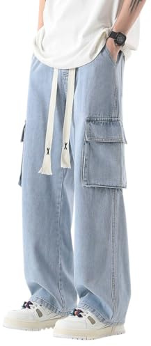 Instinct I Jeans Baggy Uomo Cargo in Denim Blu Loose Fit Ampio e Comodo – Pantaloni Larghi Streetwear Oversize con Tasche Laterali Tasconato in Cotone Resistente 48, Blu 801 (Baggy)