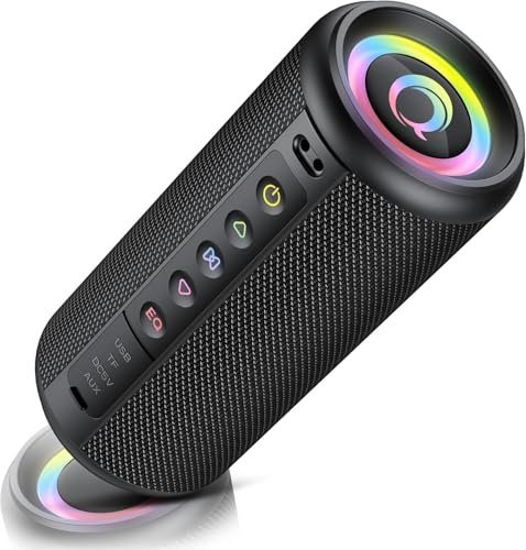 Bluetooth Lautsprecher, 2025 Musikbox Bluetooth 5.4 mit RGB Lichter, Tragbarer Lautsprecher Freisprechfunktion für Phone, 20h Akku, IP7 wasserdicht Fantastischer Sound Geeignet Outdoor/Garten / Sport