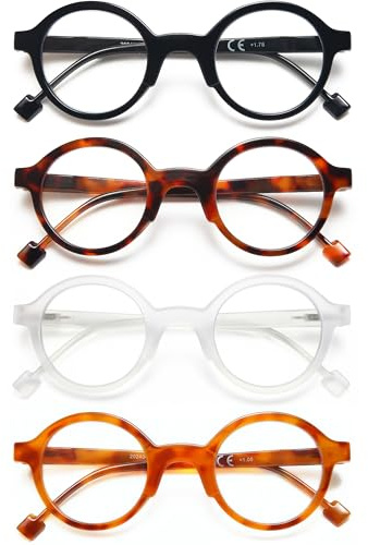 YTDBNS Retro Round Reading Glasses for Women/Men, 4 Pack Lightweight Blue Light Blocking Readers, Vintage Circle Frame Eyewear for Daily Use,3.5